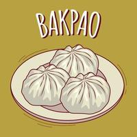 bakpao ilustración comida indonesia con estilo de dibujos animados vector