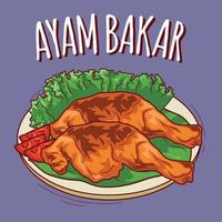 ayam bakar ilustración comida indonesia con estilo de dibujos animados vector