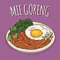 mie goreng ilustración comida indonesia con estilo de dibujos animados vector
