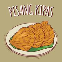 pisang kipas ilustración comida indonesia con estilo de dibujos animados vector