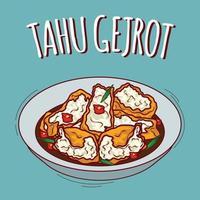 tahu gejrot ilustración comida indonesia con estilo de dibujos animados vector