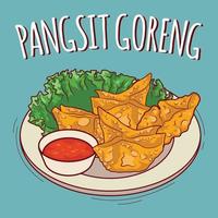 Pangsit goreng illustration Indonesian food with cartoon style vector