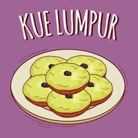 kue lumpur ilustración comida indonesia con estilo de dibujos animados vector