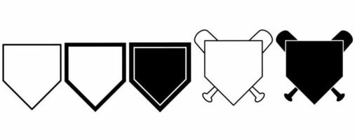Contorno silueta home plate conjunto de iconos de béisbol aislado sobre fondo blanco. vector