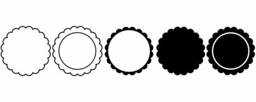 outline silhouette circle scalloped frame set isolated on white background vector