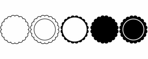 outline silhouette circle scalloped frame set isolated on white background vector