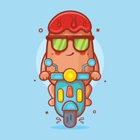 mascota de personaje de comida de perro de maíz fresco montando scooter motocicleta dibujos animados aislados en diseño de estilo plano vector