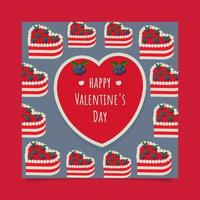 Vector valentine's day greeting card cake with hearts