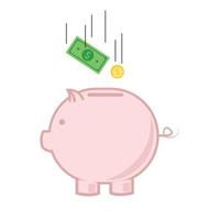 piggy bank, coin and money investment icon flat design vector