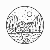 View of Zion National Park with starry sky in mono line art vector