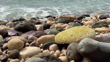 Cobblestone on the seashore with clear wave video