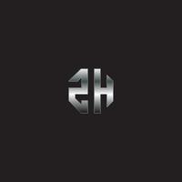 logotipo zh, logotipo de metal, logotipo plateado, monograma, fondo negro vector