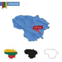 Lithuania blue Low Poly map with capital Vilnius. vector