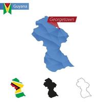 mapa de polos bajos azul de guyana con capital georgetown. vector