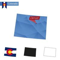 mapa polivinílico bajo del estado de colorado azul con capital denver. vector