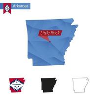 mapa polivinílico bajo azul del estado de arkansas con capital little rock. vector