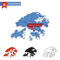 Hong Kong blue Low Poly map with capital. vector