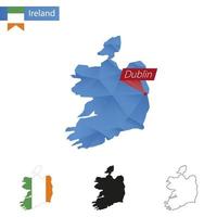 Ireland blue Low Poly map with capital Dublin. vector