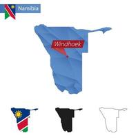 mapa de namibia blue low poly con capital windhoek. vector