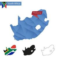mapa azul de baja poli de sudáfrica con capital pretoria.