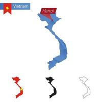 mapa de vietnam blue low poly con capital hanoi. vector