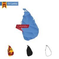 Sri Lanka blue Low Poly map with capital Colombo. vector