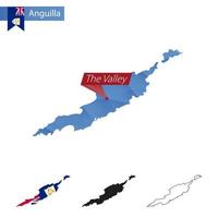 Anguilla blue Low Poly map with capital The Valley. vector