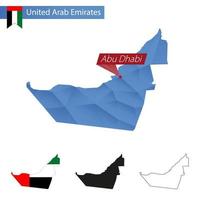 United Arab Emirates blue Low Poly map with capital Abu Dhabi. vector