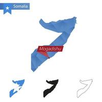 mapa polivinílico bajo azul de somalia con capital mogadishu. vector