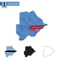 mapa polivinílico bajo azul de botswana con capital gaborone. vector