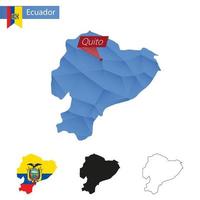 Ecuador blue Low Poly map with capital Quito. vector
