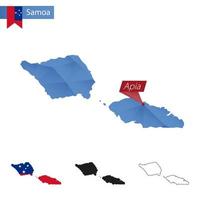 mapa de samoa blue low poly con capital apia. vector