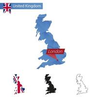 United Kingdom blue Low Poly map with capital London. vector