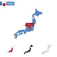 Japan blue Low Poly map with capital Tokyo. vector
