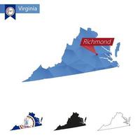 State of Virginia blue Low Poly map with capital Richmond. vector