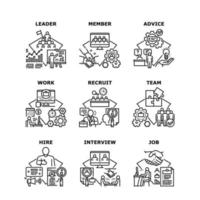 Work Searching Set Icons Vector Illustrations