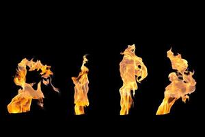 Four tongues of flame on a black background. Overlay photo