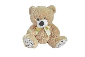 oso bebé peludo marrón con un arco sobre un fondo blanco. oso de peluche aislado. clipart. elemento de diseño foto