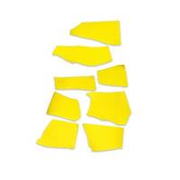 eight yellow torn pieces of paper of different shapes on a white background with a shadow photo