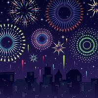 Colorful Fireworks in the City Concept vector