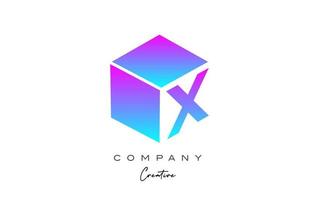 rosa azul cubo x letra alfabeto letra logo icono diseño. plantilla de diseño creativo para negocios vector