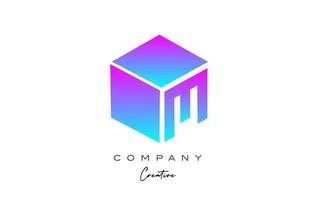 pink blue cube M letter alphabet letter logo icon design. Creative design template for business vector