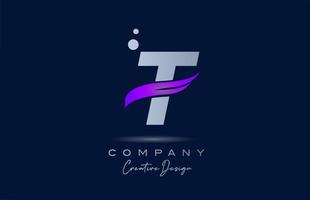 T purple alphabet letter logo icon with pink swoosh. Creative template for business and company vector