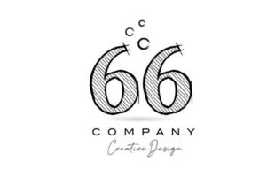 hand drawing number 66 logo icon design for company template. Creative logotype in pencil style vector