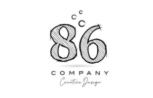 hand drawing number 86 logo icon design for company template. Creative logotype in pencil style vector