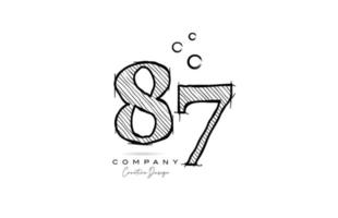 hand drawing number 87 logo icon design for company template. Creative logotype in pencil style vector