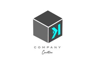 k gris cubo letra alfabeto letra logo icono en color azul. plantilla de diseño creativo para negocios y empresas vector