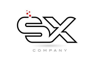 Diseño de combinación de iconos de logotipo de letra del alfabeto conectado sx con puntos y color rojo. plantilla creativa para empresa y negocio vector