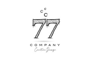 hand drawing number 77 logo icon design for company template. Creative logotype in pencil style vector