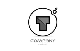 T black and white geometric alphabet letter logo icon with circle. Creative template for company and business vector